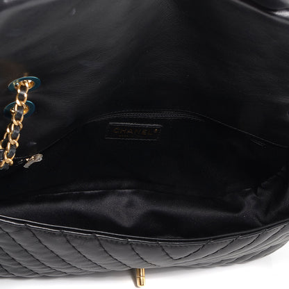 Chanel Calfskin Surpique Chevron Large Flap Black 6 of 9