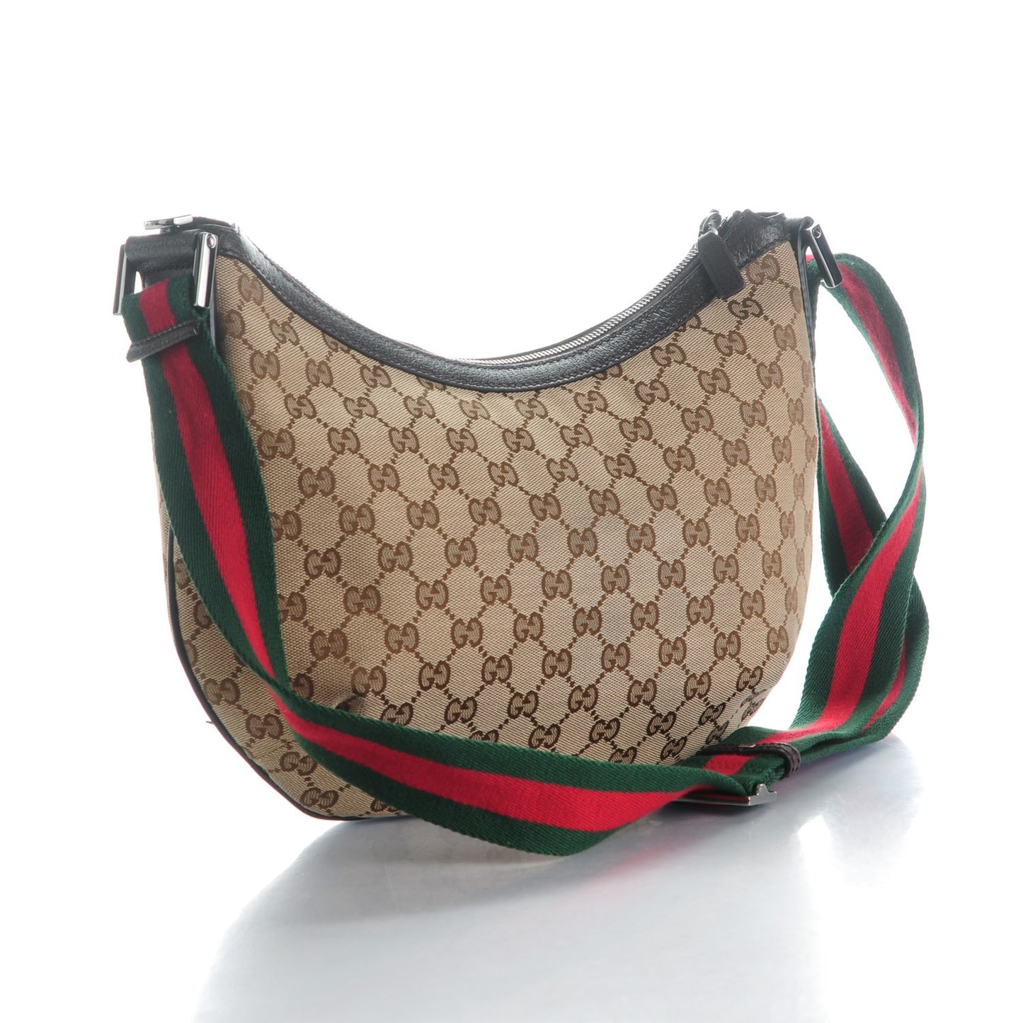 Monogram Web Medium Half Moon Hobo Dark Brown