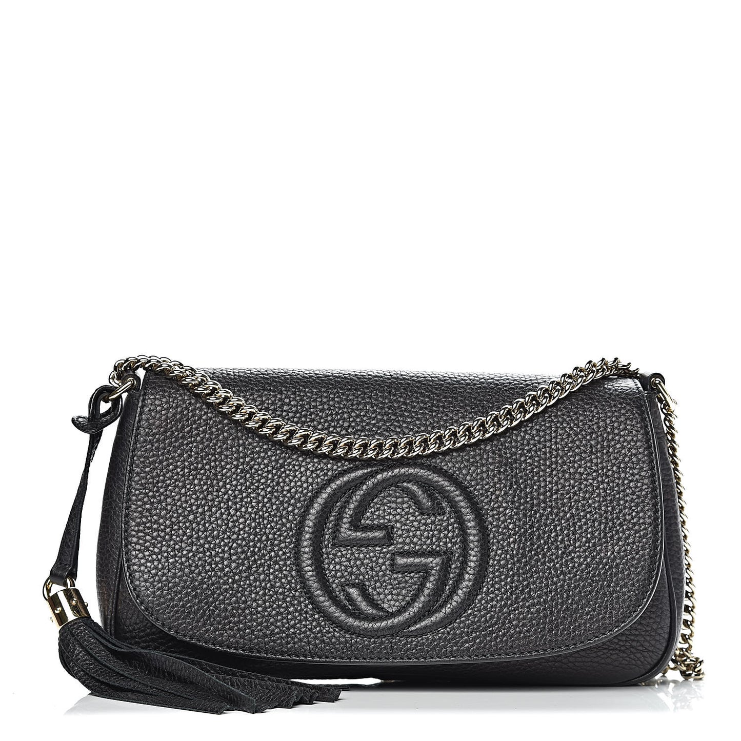 Pebbled Calfskin Medium Soho Flap Crossbody Black