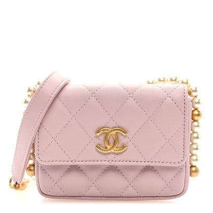 Chanel Calfskin Quilted About Pearls Card Holder Flap With Chain Light Pink 1 of 9