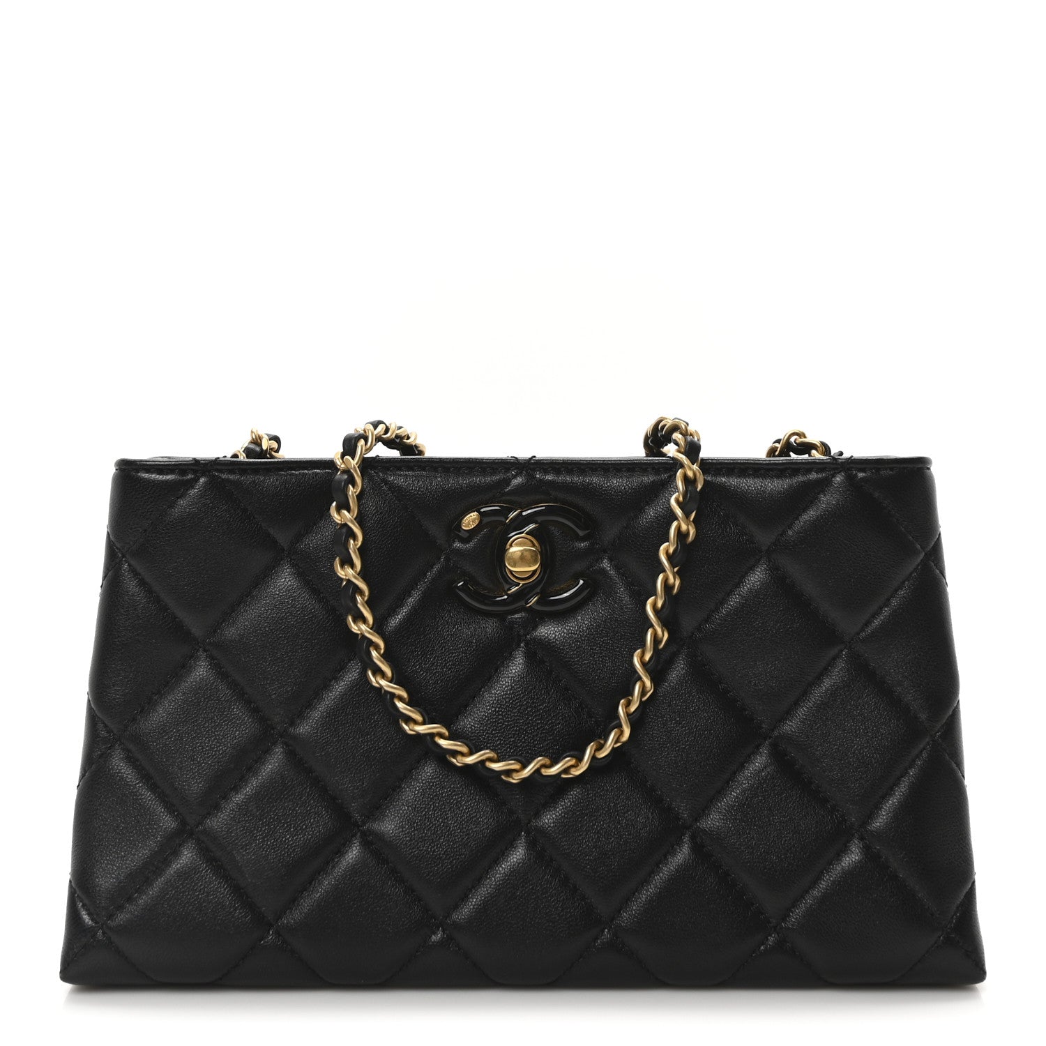 Chanel Lambskin Quilted Enamel Mini Shopping Bag Black 1 of 10