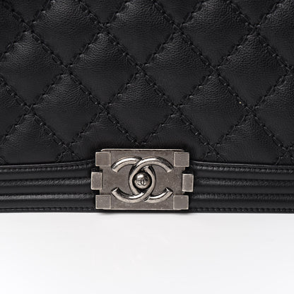 Chanel Calfskin Quilted Double Stitch New Medium Boy Flap Black 10 of 13