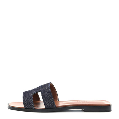 Hermes Denim Canvas Oran Sandals 36.5 Bleu Brut 1 of 9