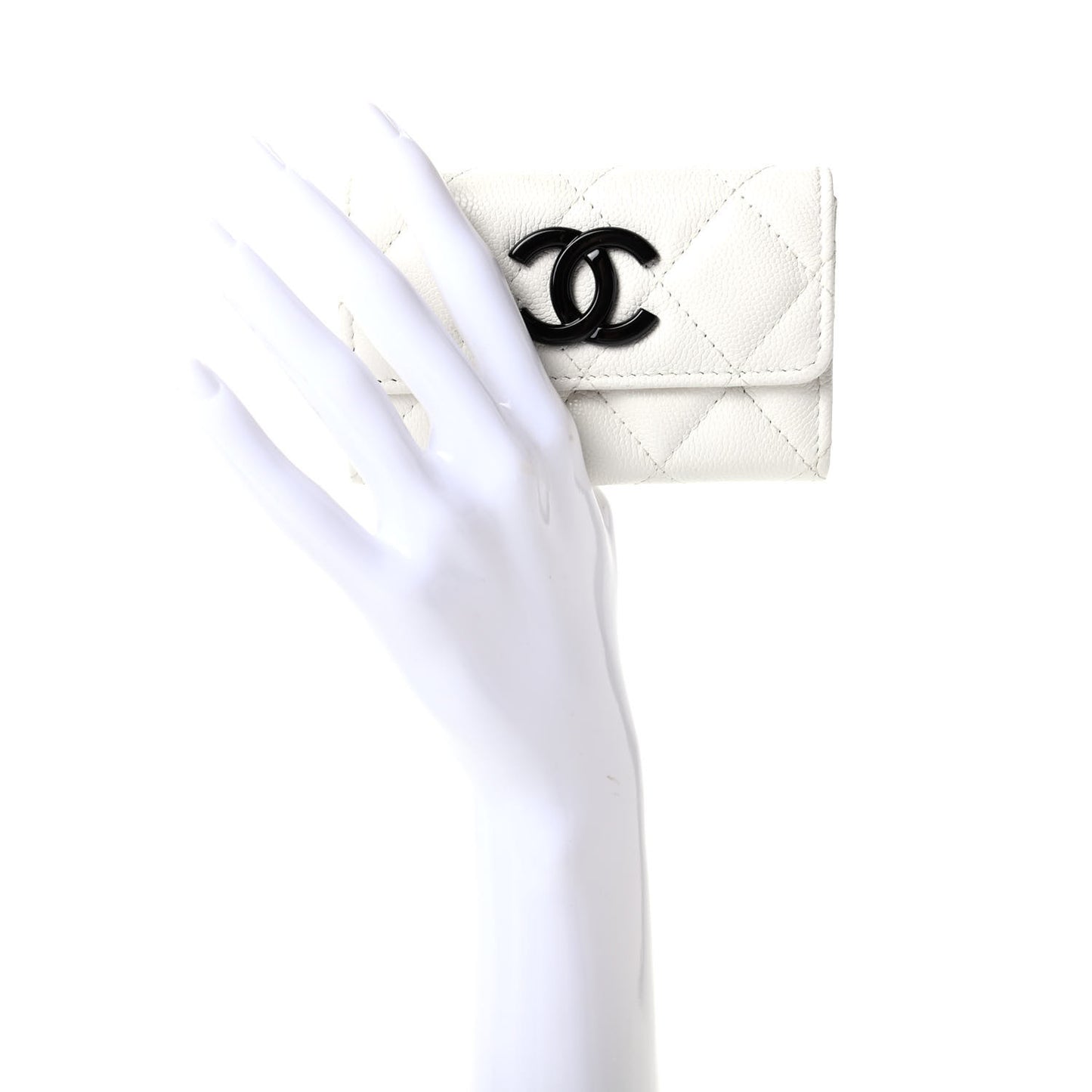 Caviar Quilted My Everything Flap Card Holder White