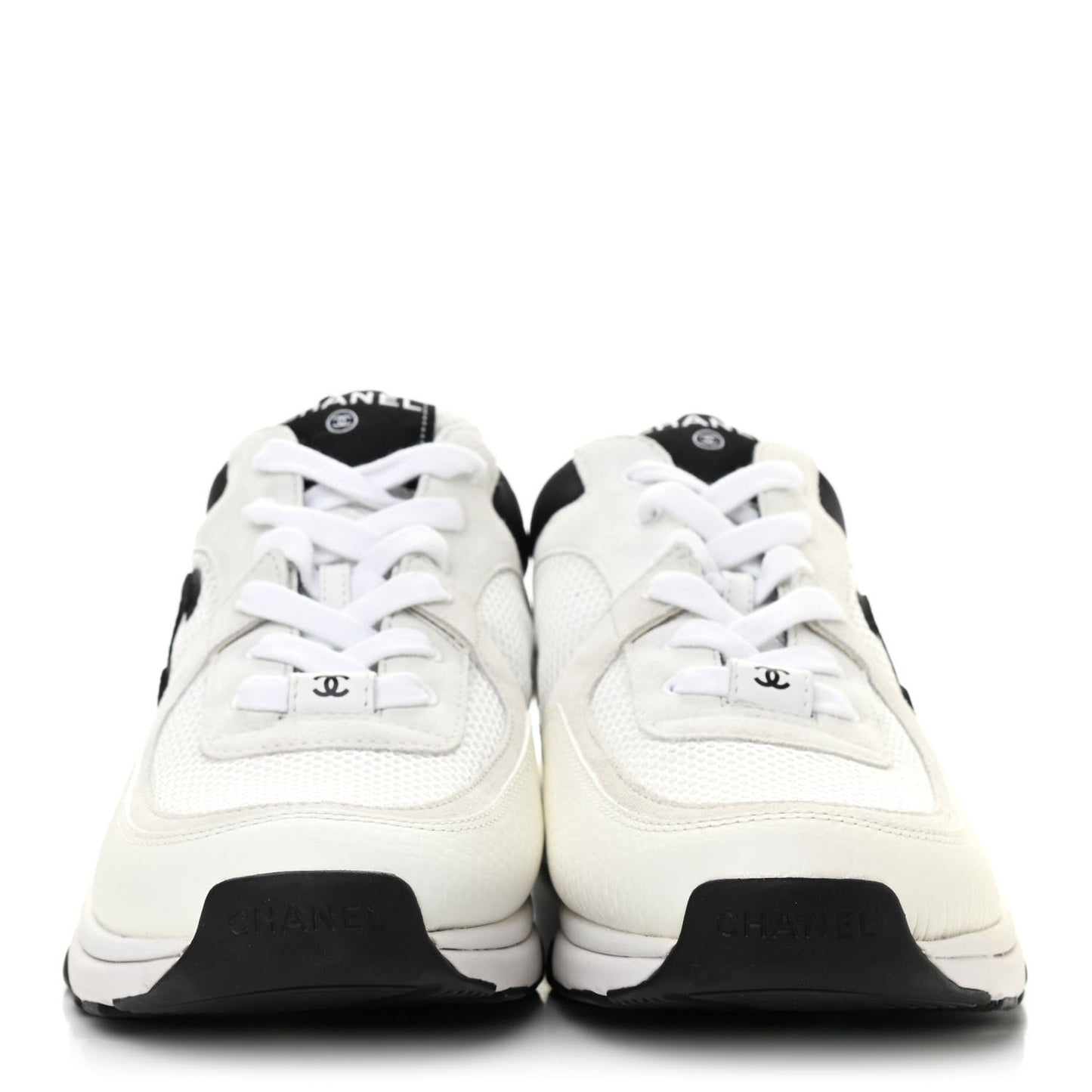 Mesh Suede Calfskin Grained Calfskin Womens CC Sneakers 40.5 White Black