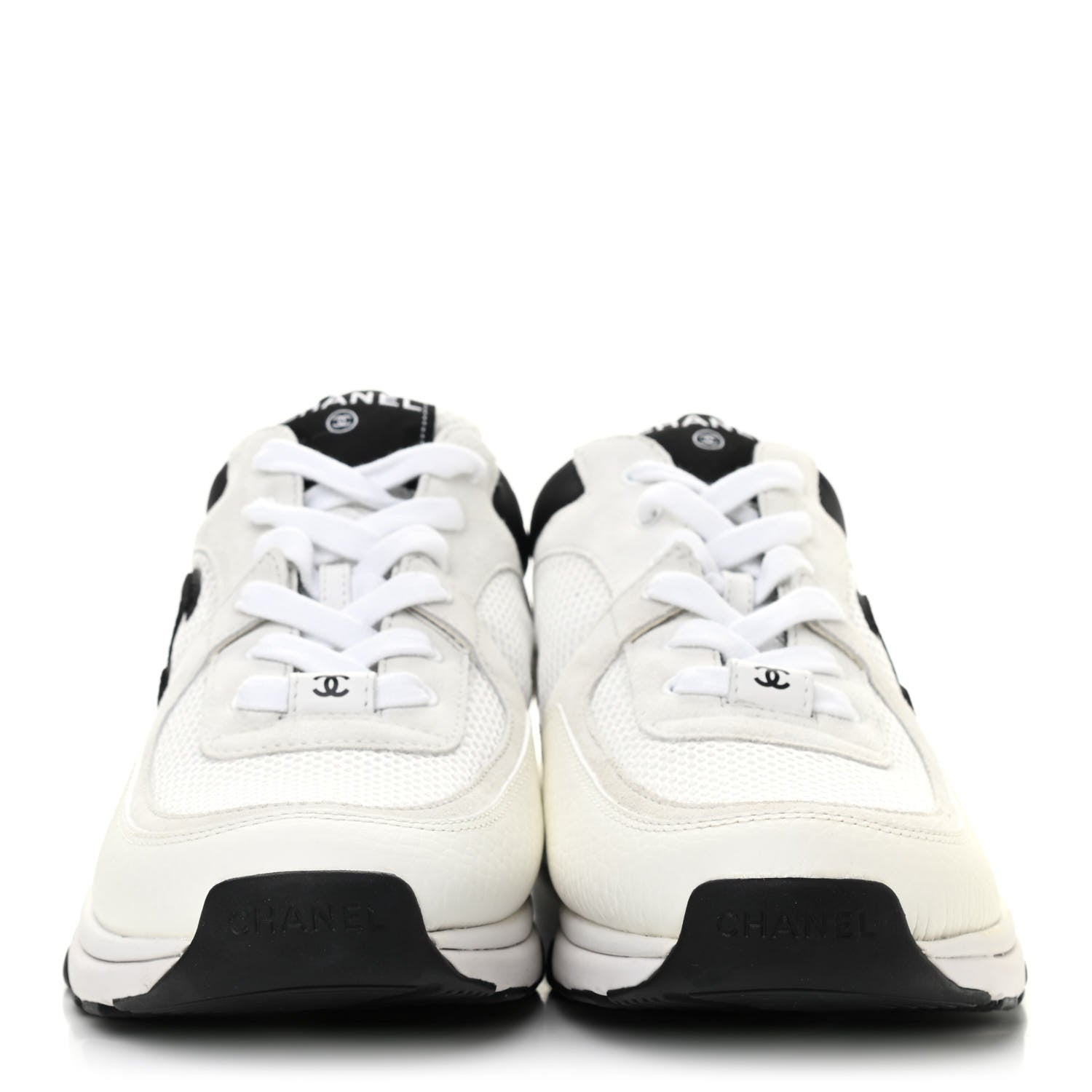 Chanel Mesh Suede Calfskin Grained Calfskin Womens CC Sneakers 40.5 White Black 2 of 8