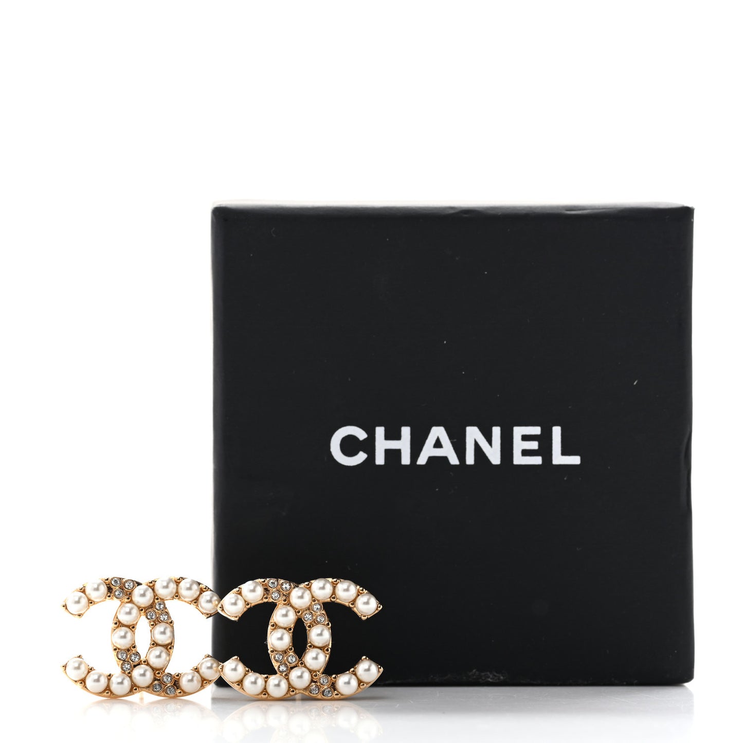 Crystal Pearl CC Drop Earrings Gold