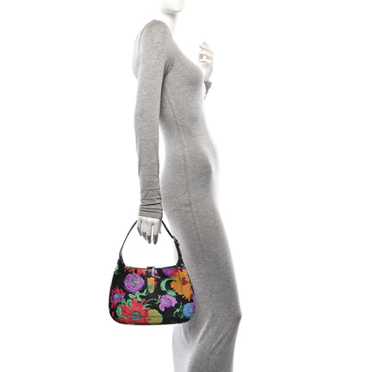 Gucci X KEN SCOTT New Shangai Calfskin Jenny Floral Print Small Jackie 1961 Hobo Black Pink 2 of 10