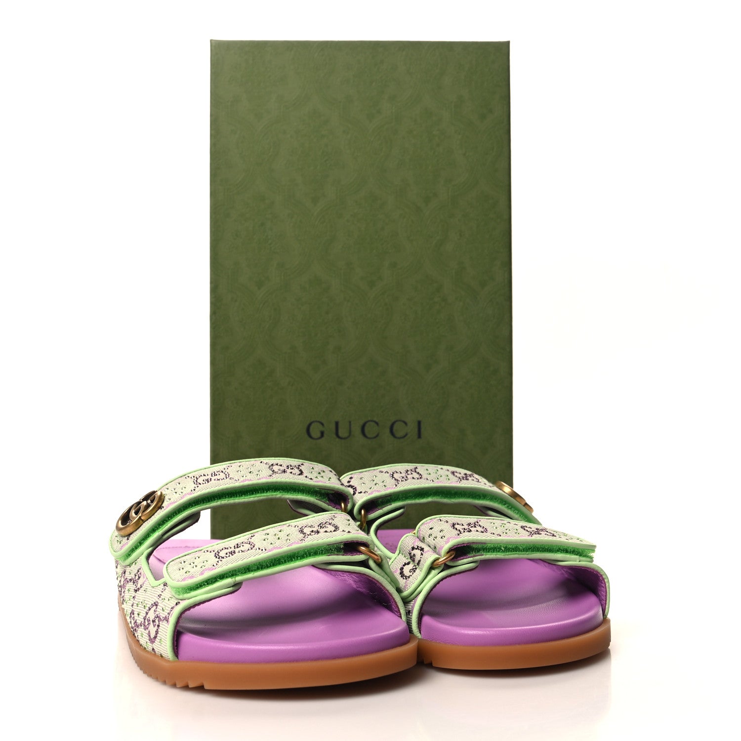 Gucci GG New Canvas Nappa Crystal Womens Slide Sandals With Straps 38.5 Purple Green 9 of 9