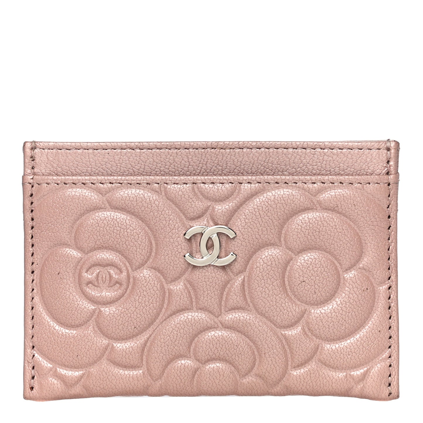 Goatskin Camellia Embossed Card Holder Light Pink