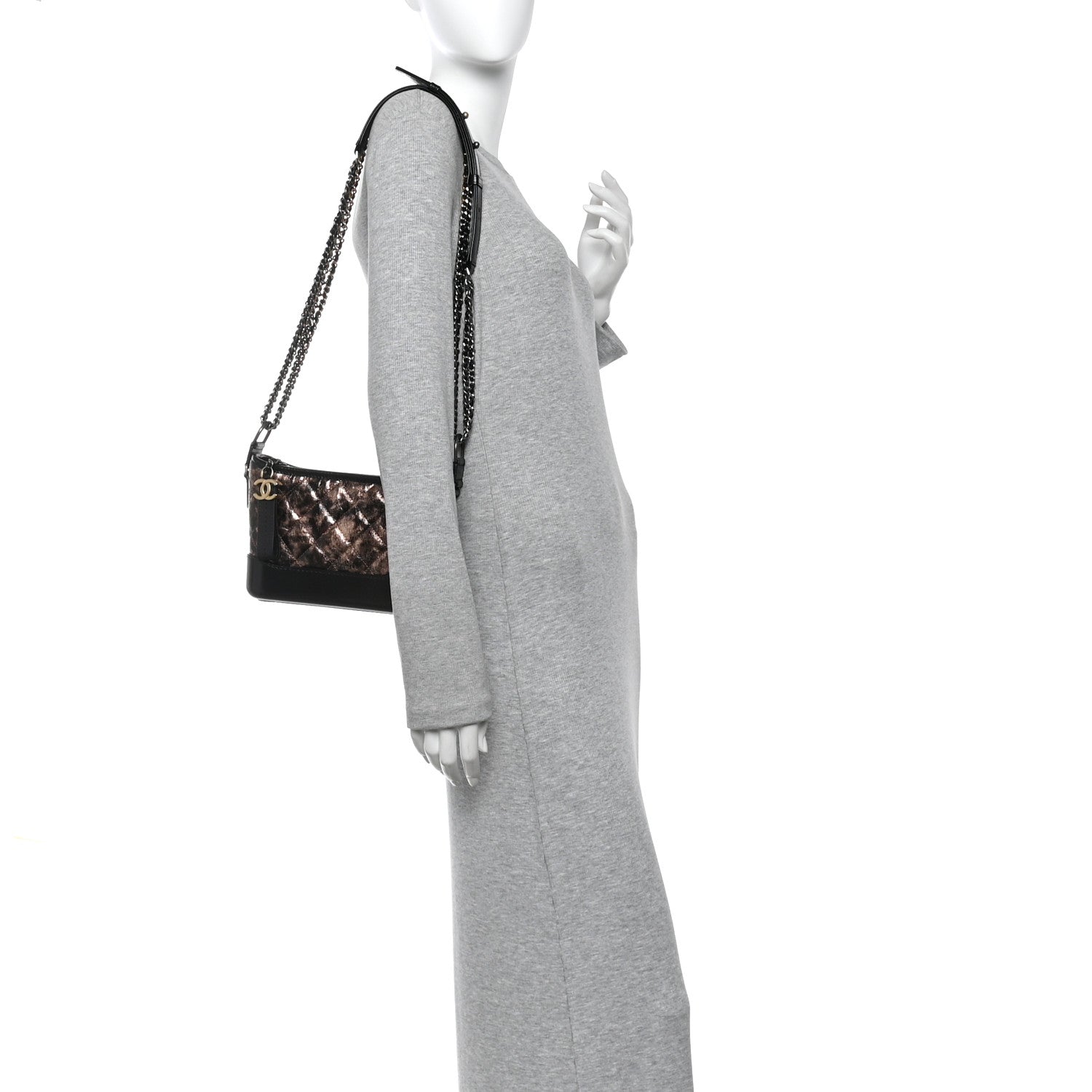 Chanel Metallic Crumpled Goatskin Quilted Small Gabrielle Hobo Black Rose Gold 2 of 10