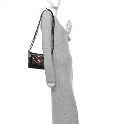 Chanel Metallic Crumpled Goatskin Quilted Small Gabrielle Hobo Black Rose Gold 2 of 10