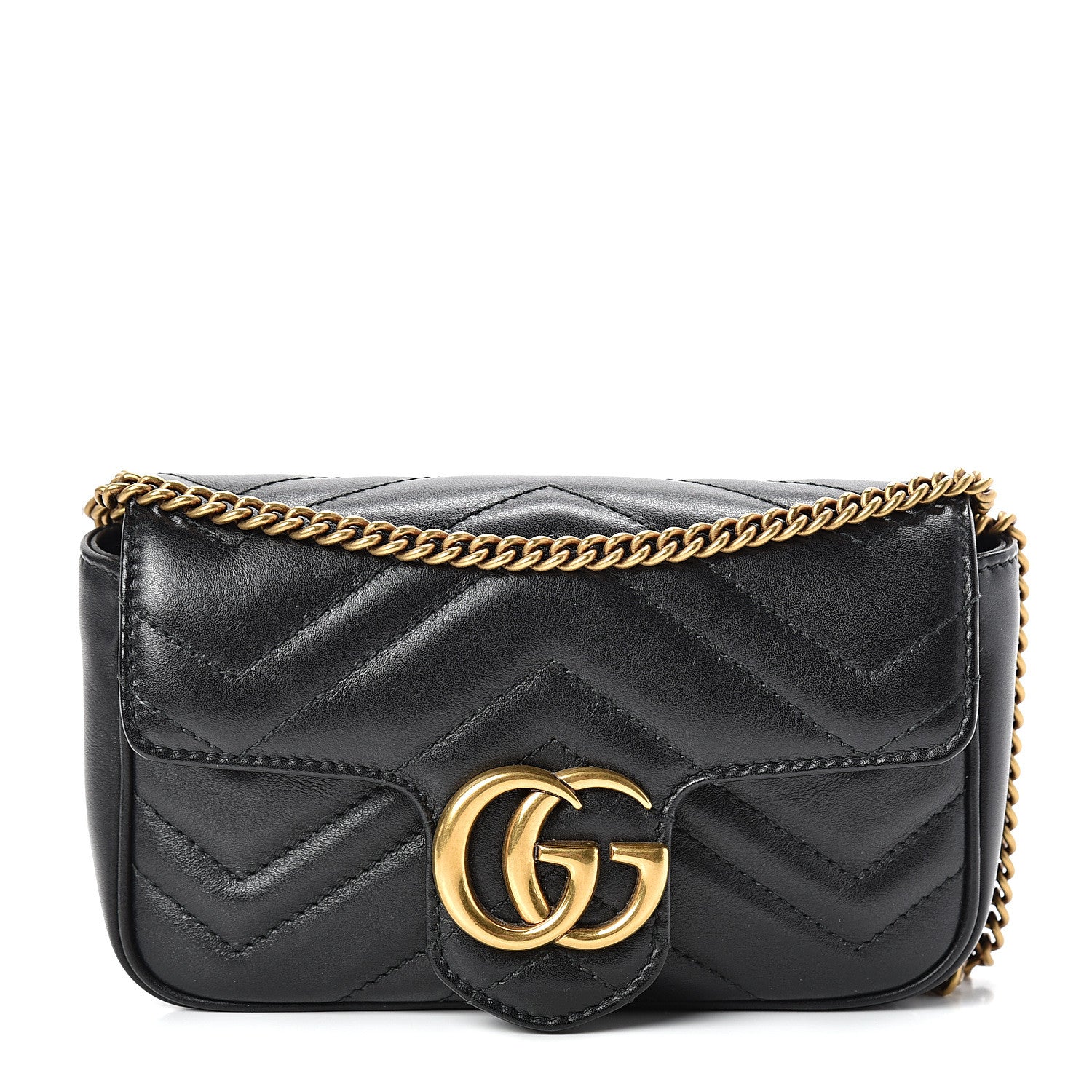 Gucci Calfskin Matelasse Super Mini GG Marmont Shoulder Bag Black 1 of 11