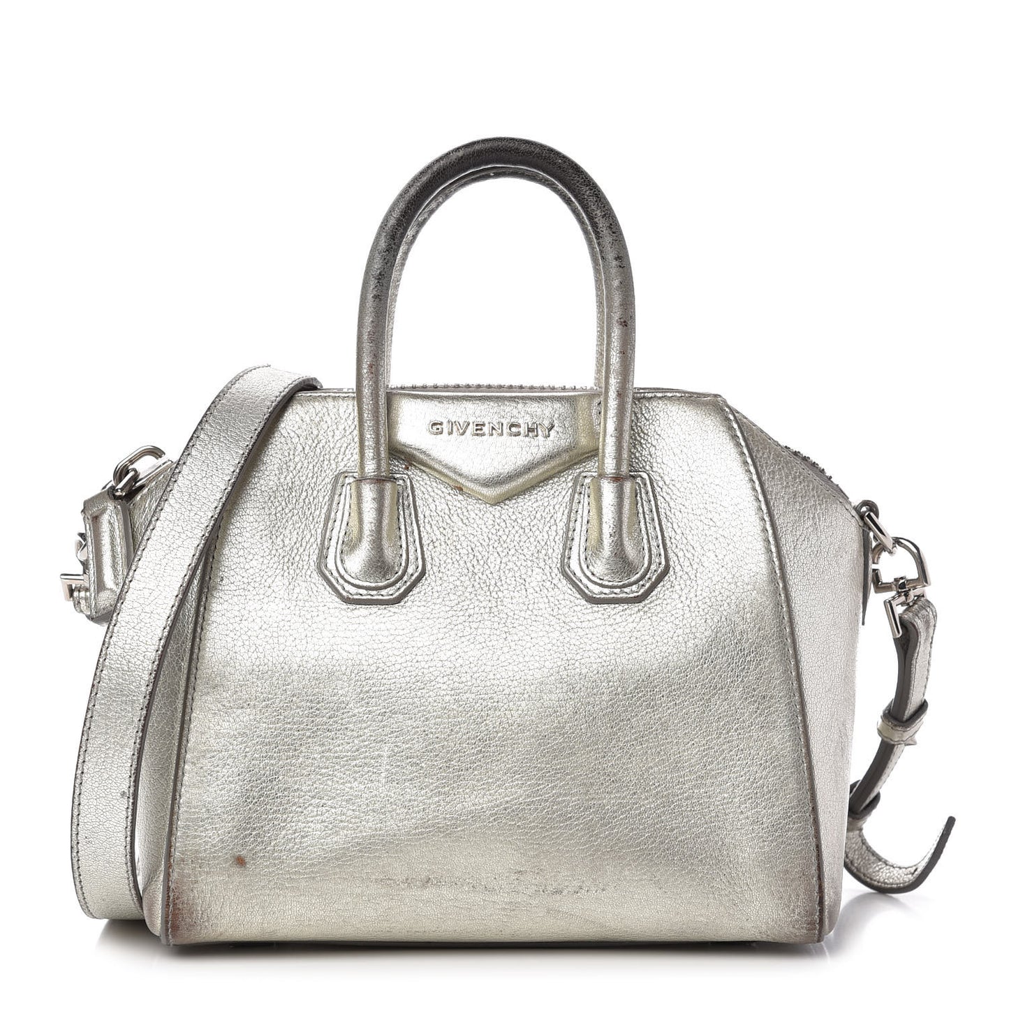 Metallic Sugar Goatskin Mini Antigona Silver