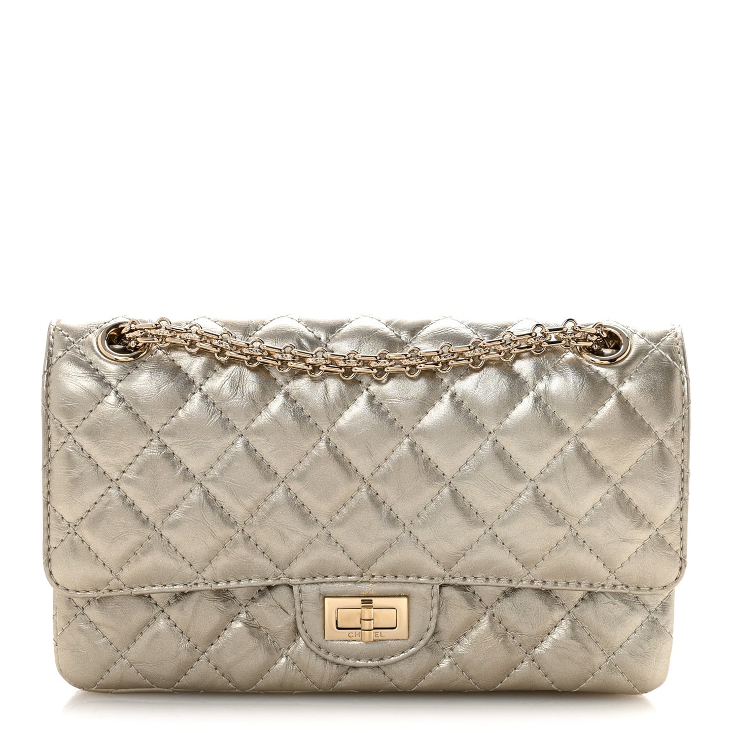 Metallic Aged Calfskin Quilted 2.55 Reissue 225 Flap Pale Gold