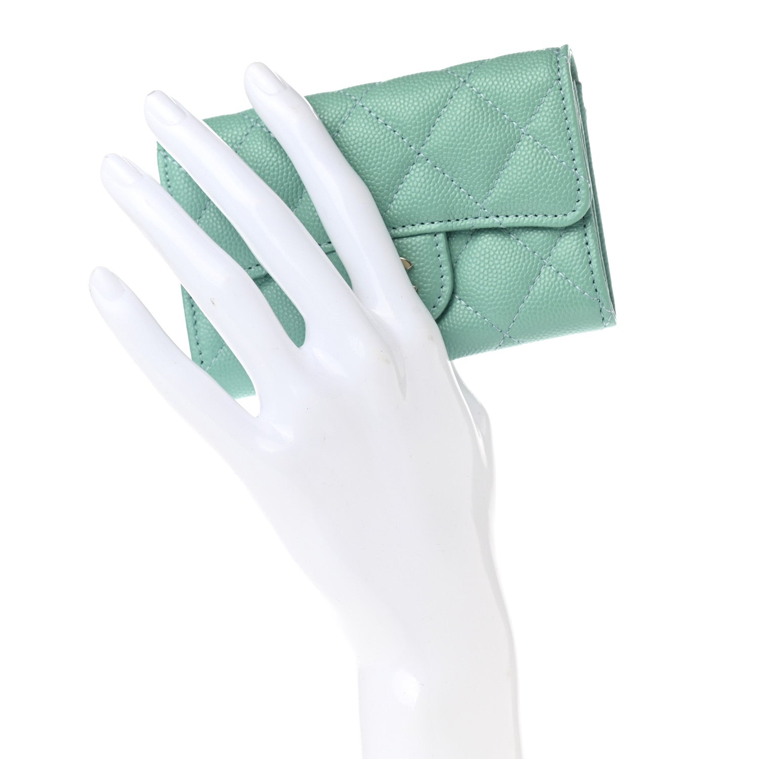 Chanel Caviar Quilted Flap Card Holder Wallet Light Green 2 of 9