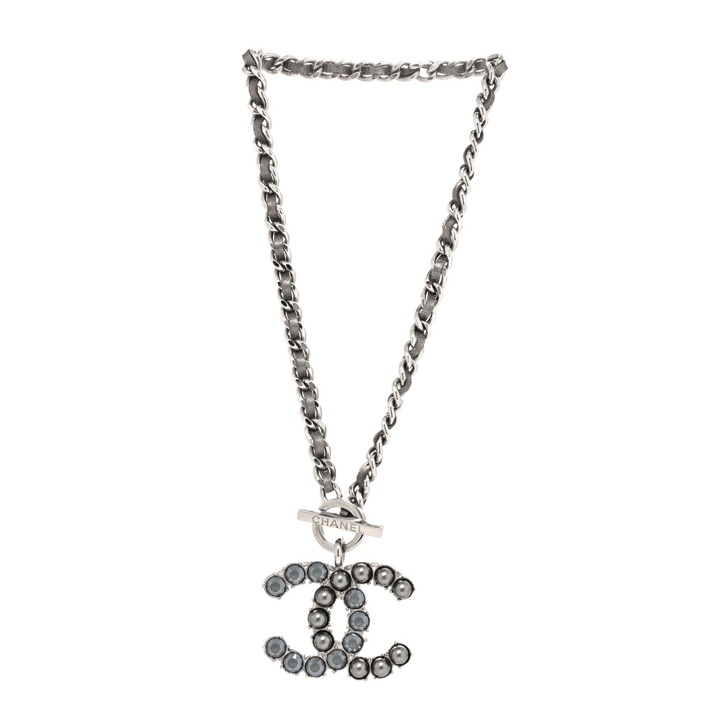 Crystal Pearl Short CC Necklace Silver Ruthenium