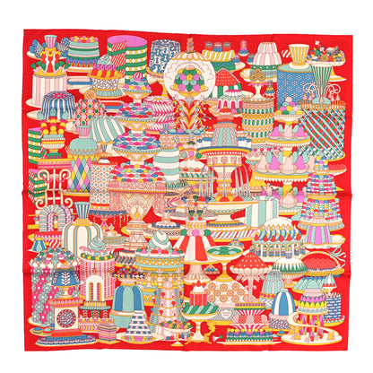 Hermes Silk La Patisserie Francaise Scarf 90 Rouge Vif Vert Multicolor 1 of 5