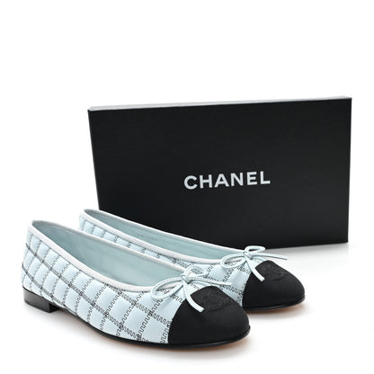 Chanel Lambskin Embroidered Grosgrain Quilted Cap Toe Ballerina Flats 38.5 Light Blue Black 10 of 10