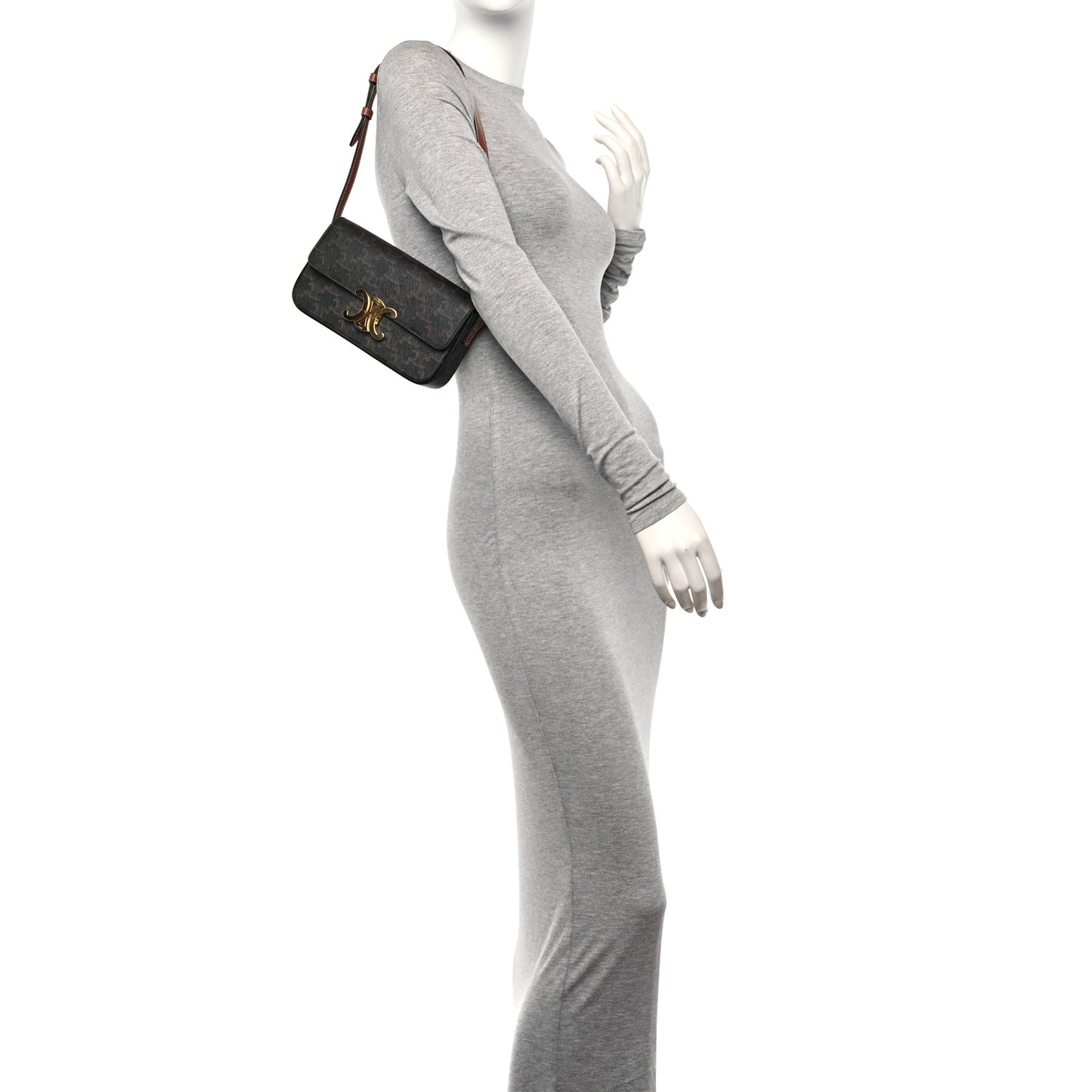 Canvas Calfskin Triomphe Shoulder Bag Tan