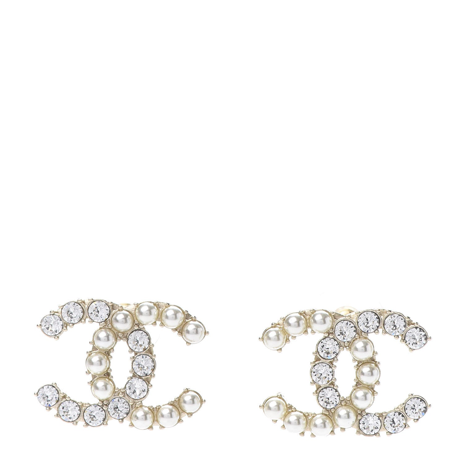 Chanel Crystal Pearl CC Dazzling Domino Earrings Gold 1 of 4