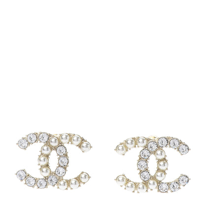 Chanel Crystal Pearl CC Dazzling Domino Earrings Gold 1 of 4