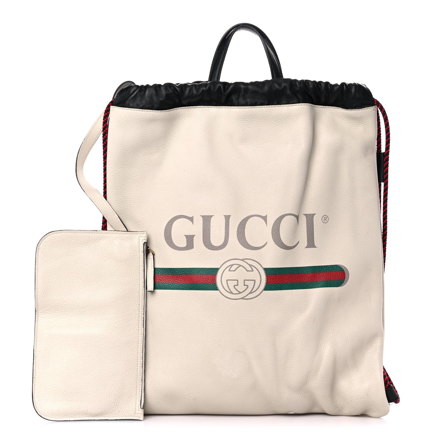 Calfskin Logo Drawstring Backpack Mystic White