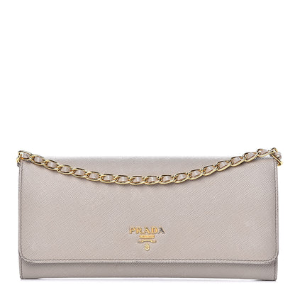Prada Saffiano Metal Oro Chain Wallet Argilla 1 of 13