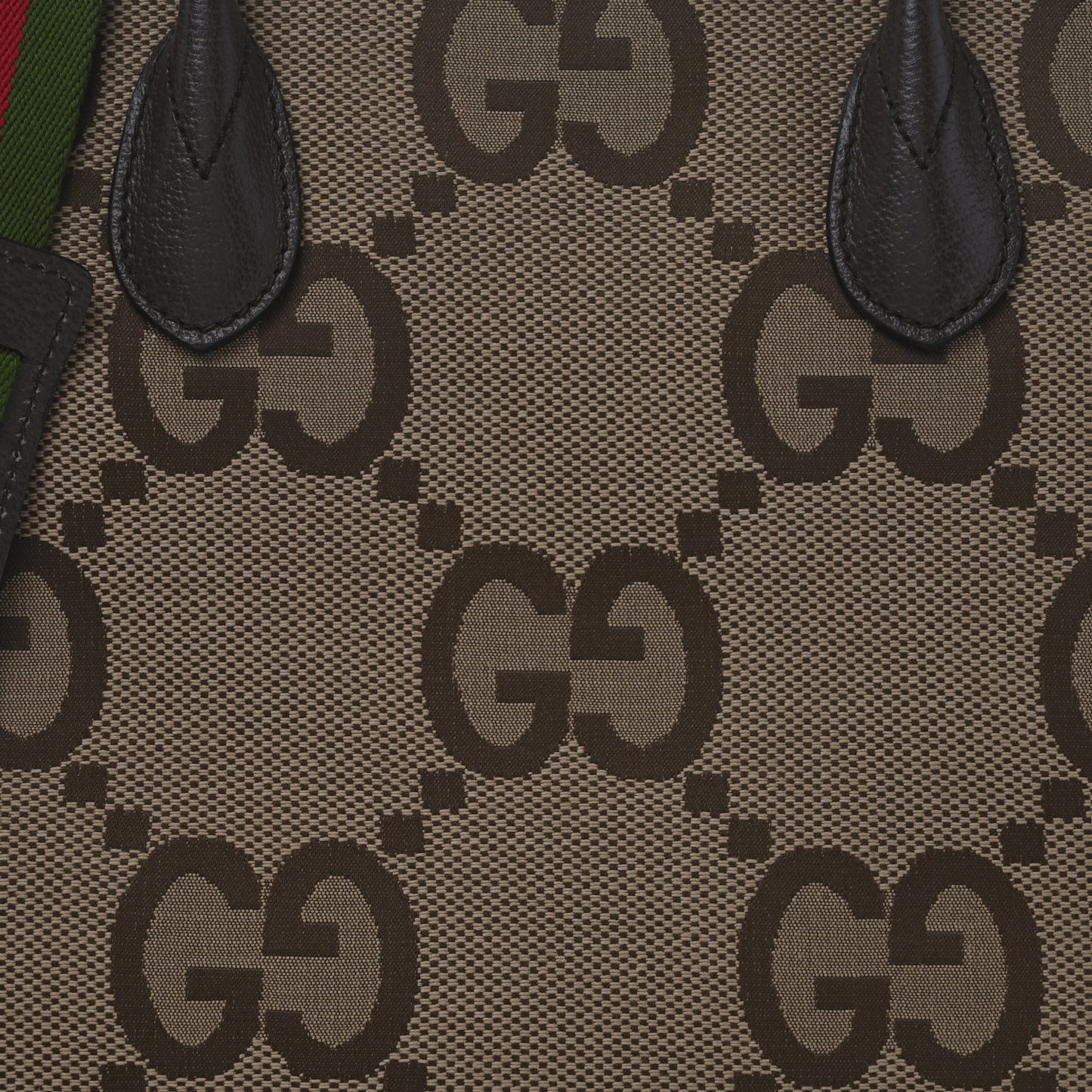 Monogram Jumbo GG Textured Dollar Calfskin Web Tote Bag Camel Ebony New Acero