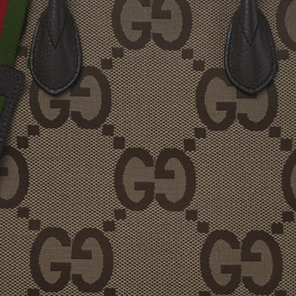 Gucci Monogram Jumbo GG Textured Dollar Calfskin Web Tote Bag Camel Ebony New Acero 8 of 10