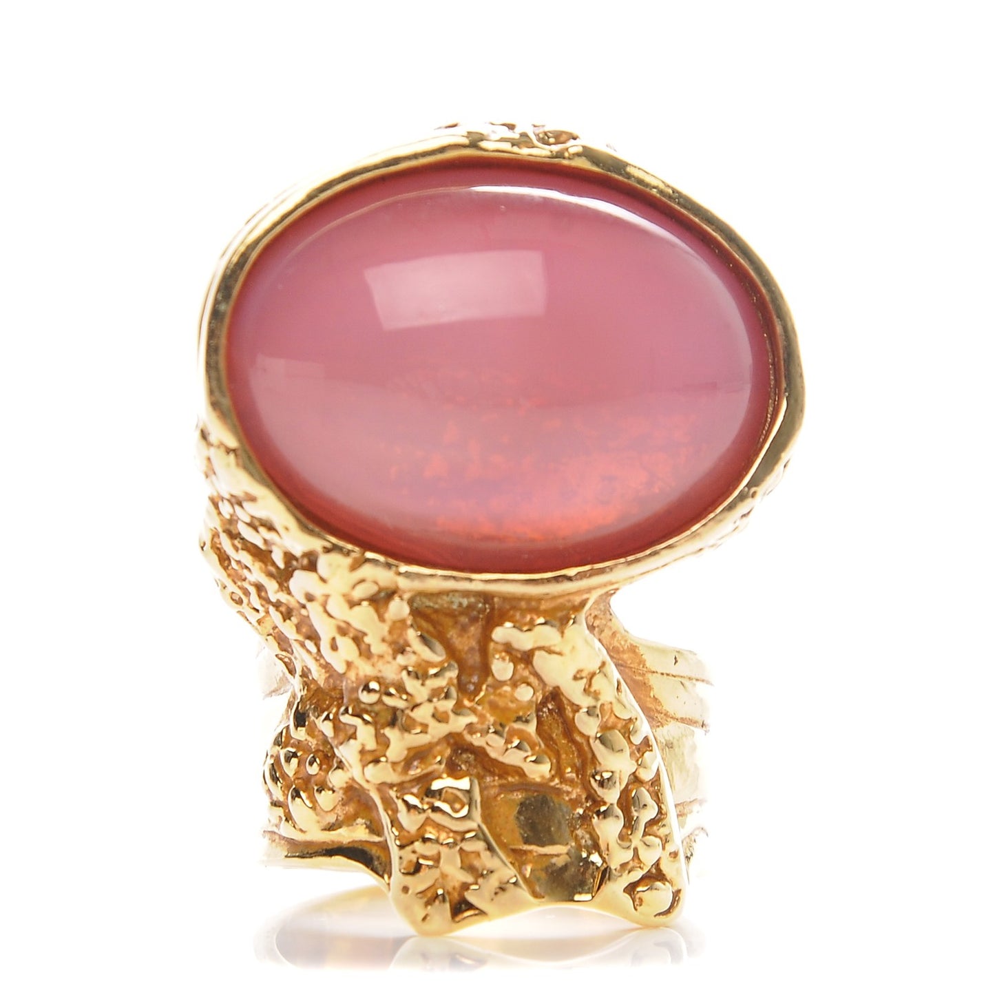 Glass Cabochon Arty Ovale Ring 8 Gold Pink