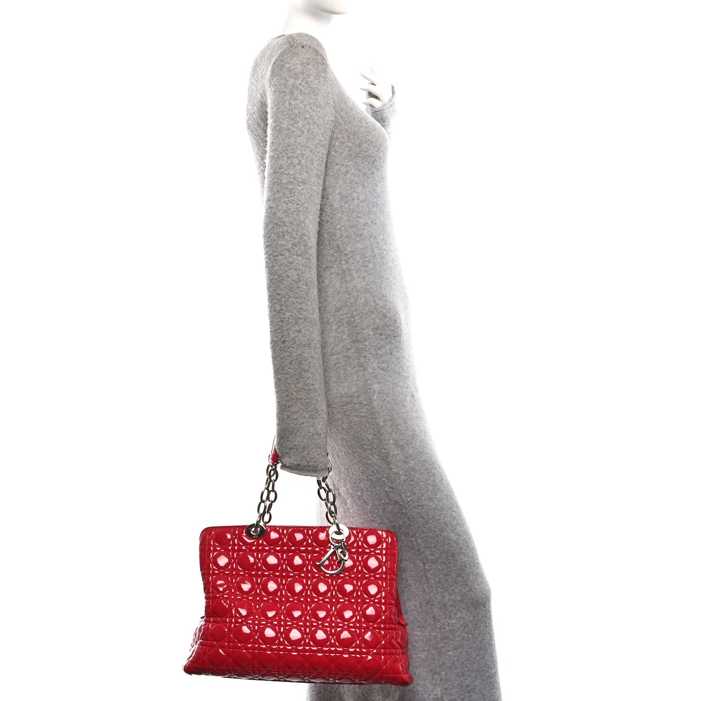 Patent Cannage Large Dior Soft Shopping Tote Red