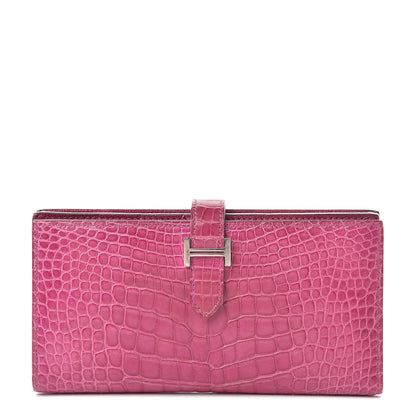 Hermes Shiny Alligator Bearn Wallet Rose Scheherazade 1 of 10