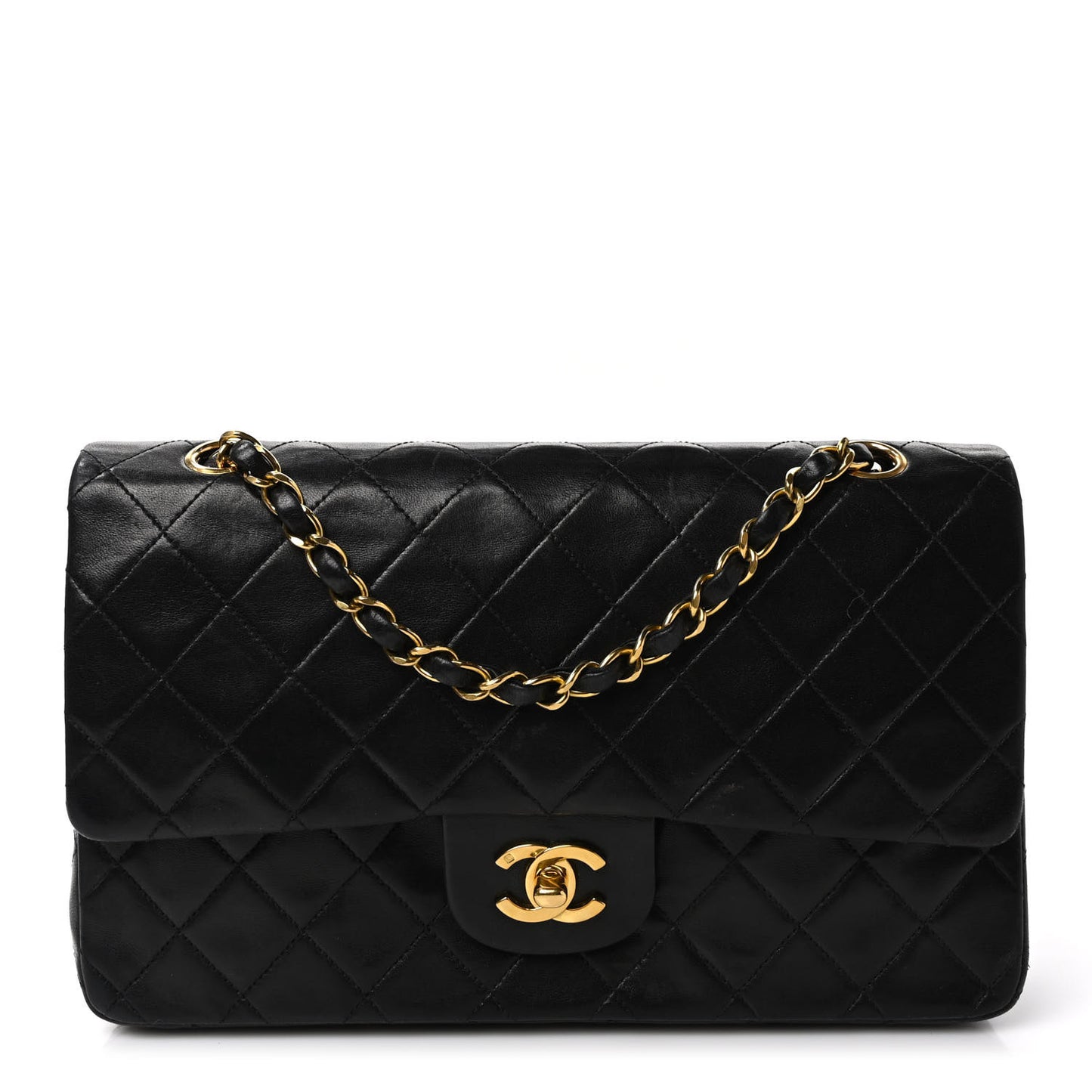 Lambskin Quilted Medium Double Flap Black