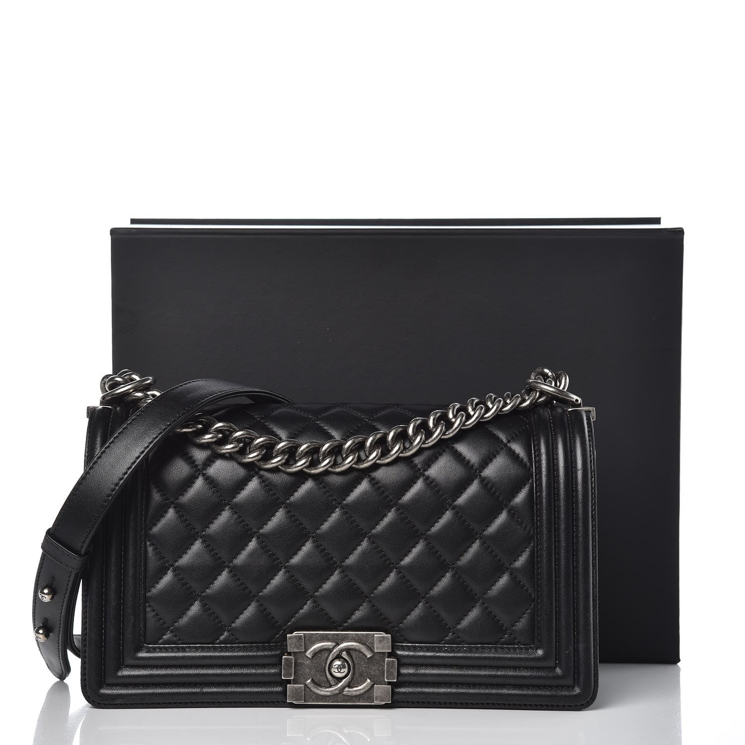 Chanel Lambskin Quilted Medium Boy Flap Black 15 of 15