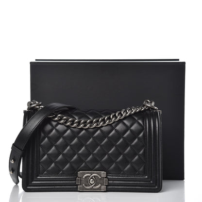 Chanel Lambskin Quilted Medium Boy Flap Black 15 of 15