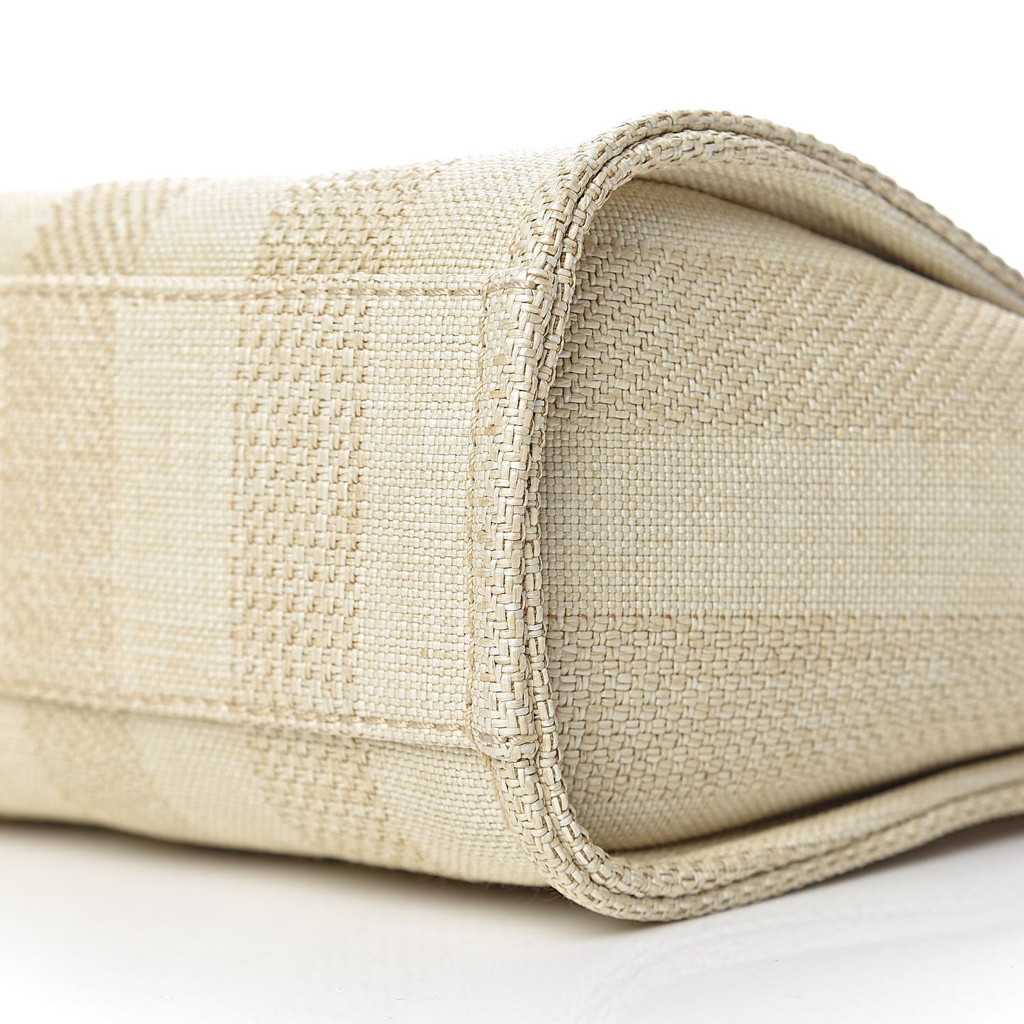 Straw Raffia Calfskin Striped Mini Deauville Tote Beige