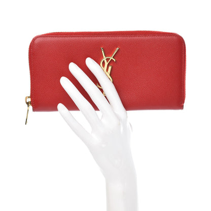 Saint Laurent Grain De Poudre Monogram Zip Around Wallet Red 2 of 10