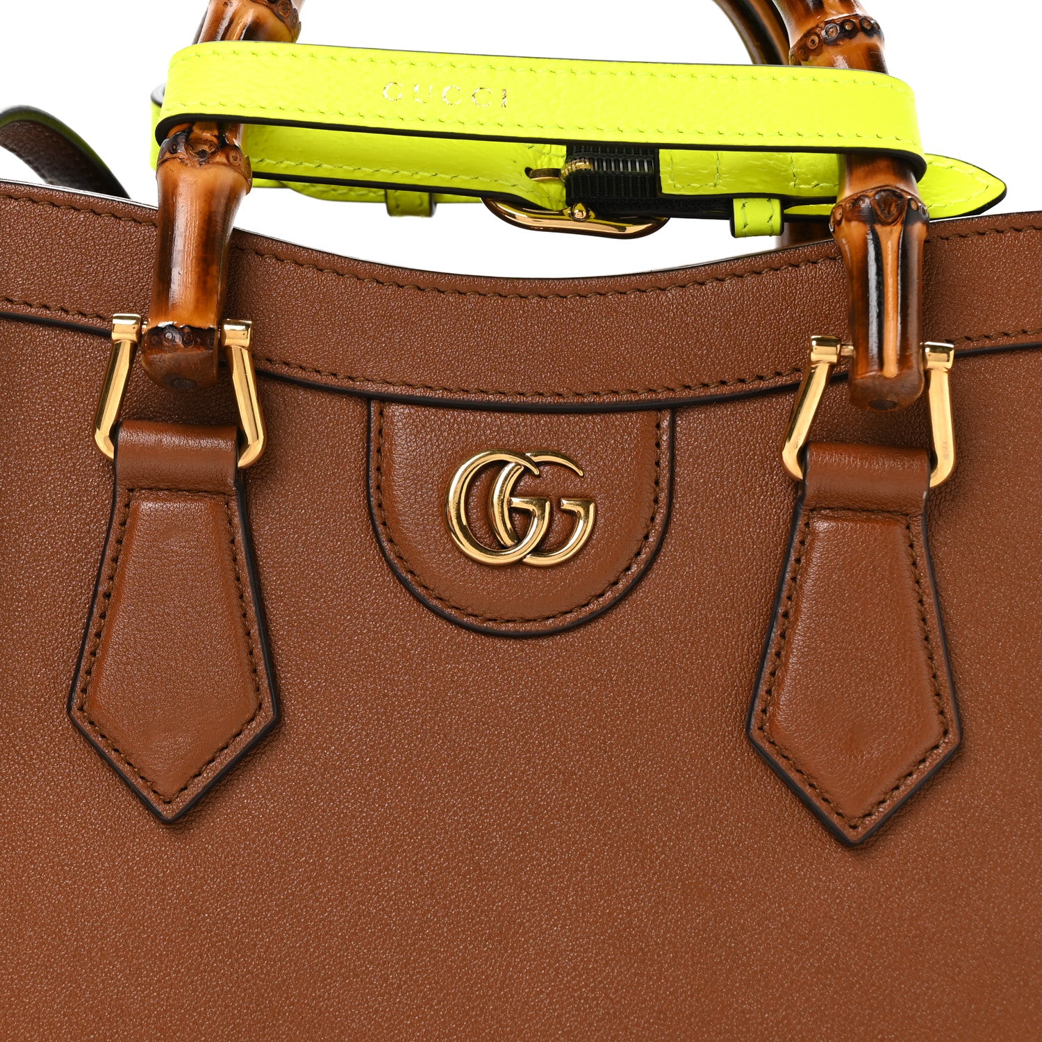 Gucci Wonka Grain Calfskin Small Diana Tote Bag Cuir Yellow Fluo 8 of 11