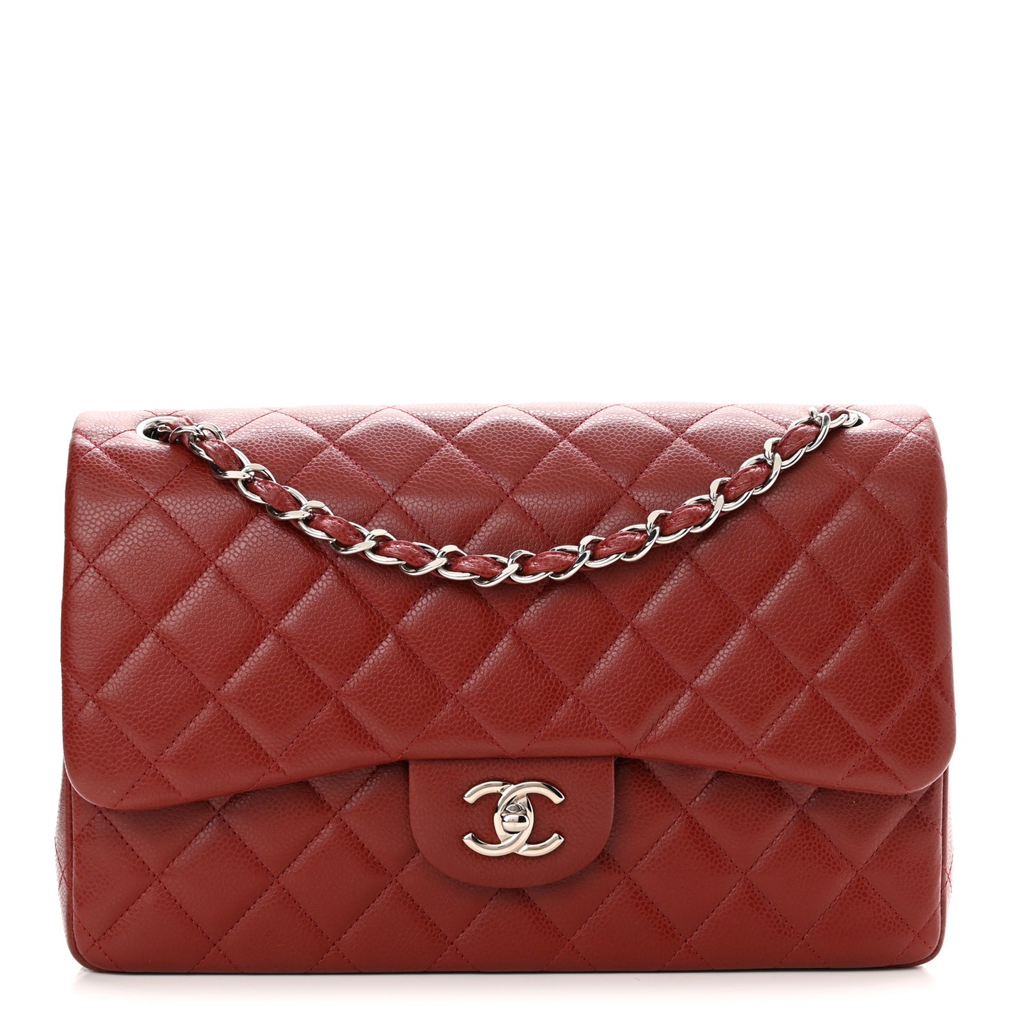 Caviar Quilted Jumbo Double Flap Dark Red
