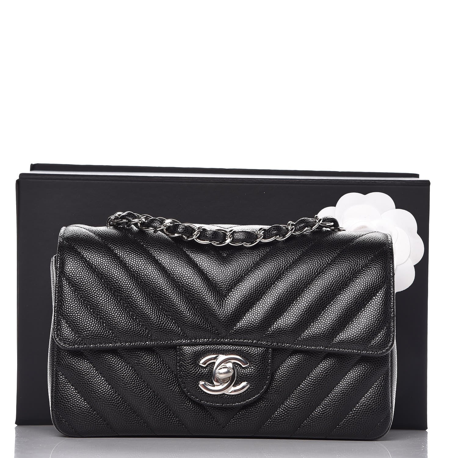 Chanel Caviar Chevron Quilted Mini Rectangular Flap Black 8 of 8