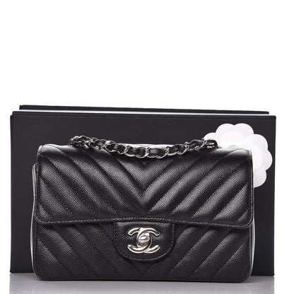 Chanel Caviar Chevron Quilted Mini Rectangular Flap Black 8 of 8
