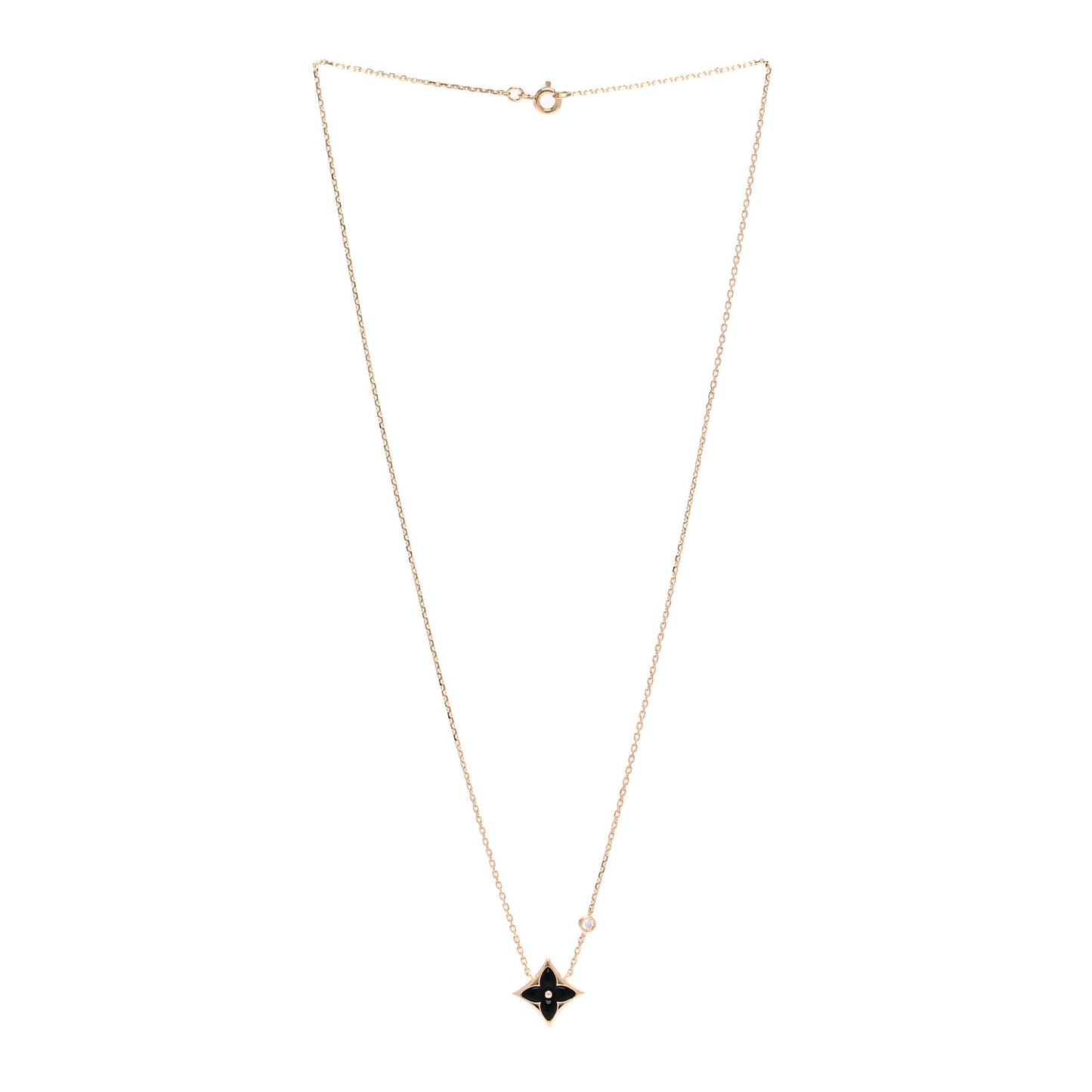 18K Yellow Gold Diamond Black Onyx Color Blossom BB Star Pendant Necklace