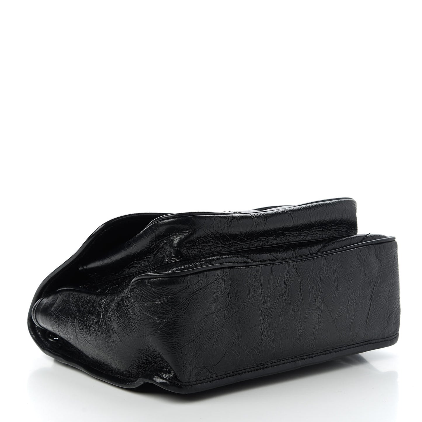 Crinkled Calfskin Matelasse Monogram Medium Niki Chain Satchel Black