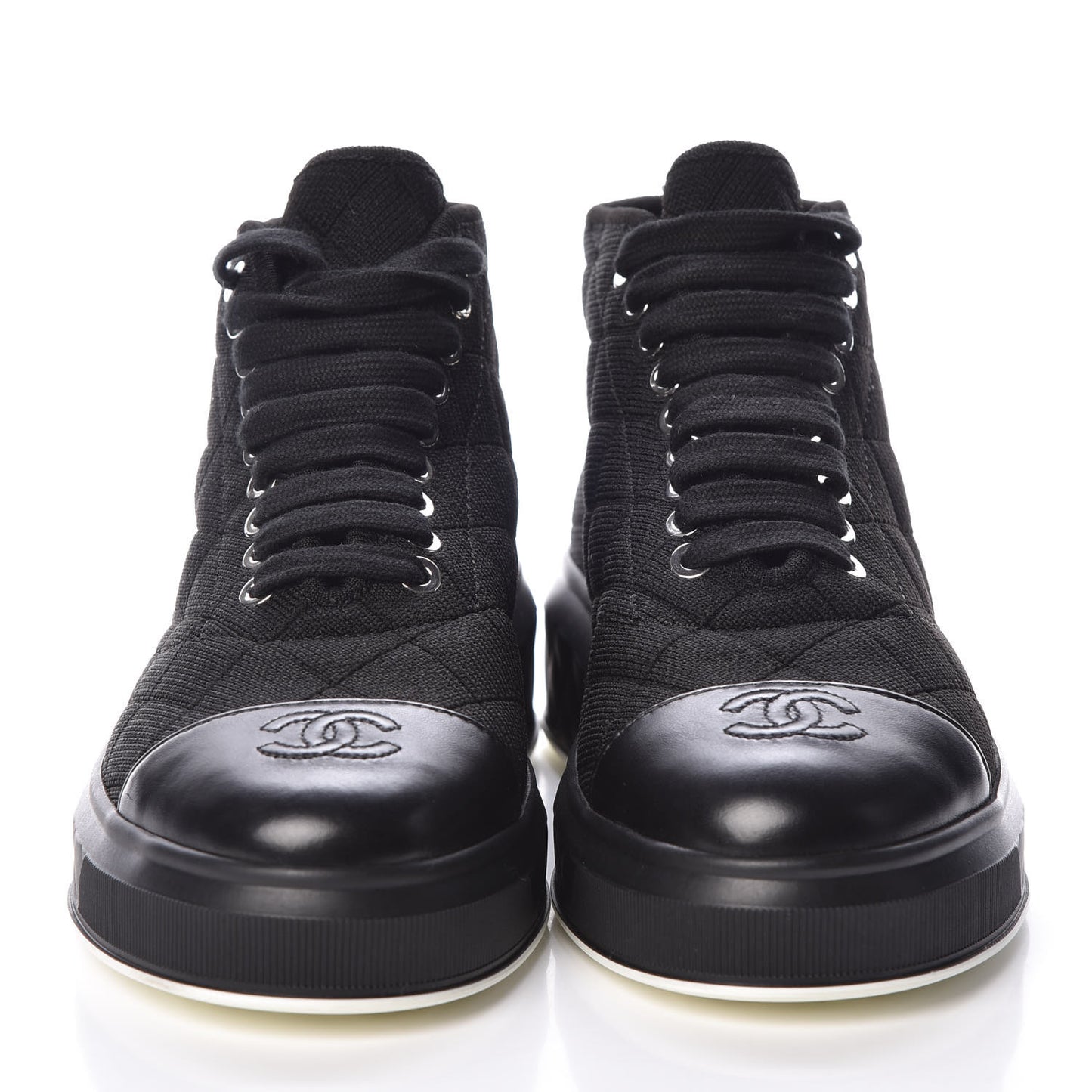 Fabric Quilted Lambskin Cap Toe Lace Up Sneakers 36 Black