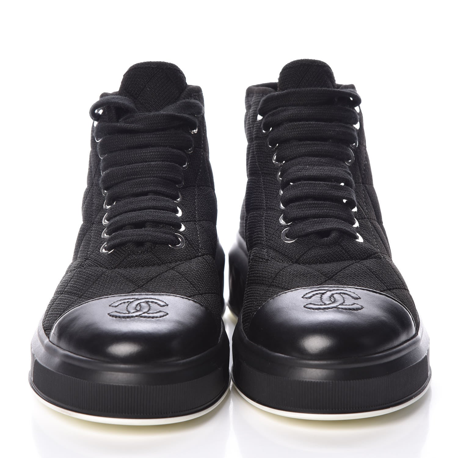 Chanel Fabric Quilted Lambskin Cap Toe Lace Up Sneakers 36 Black 2 of 7