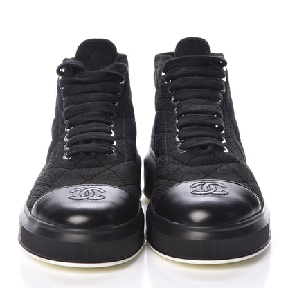 Chanel Fabric Quilted Lambskin Cap Toe Lace Up Sneakers 36 Black 2 of 7