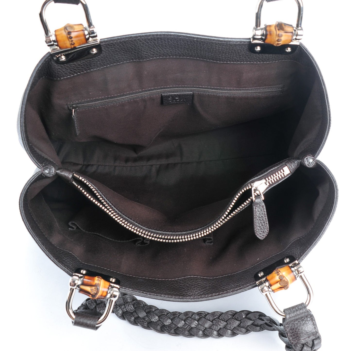 Pebbled Calfskin Medium Bamboo Bar Tote Dark Brown