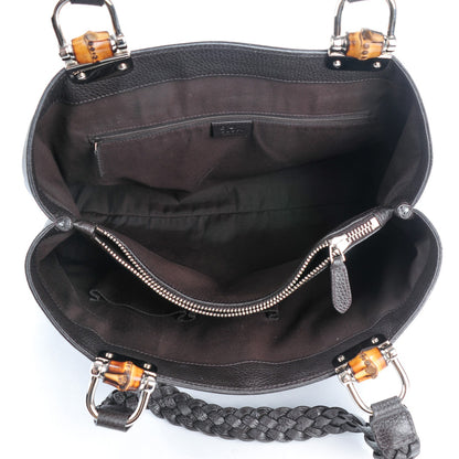 Gucci Pebbled Calfskin Medium Bamboo Bar Tote Dark Brown 5 of 7