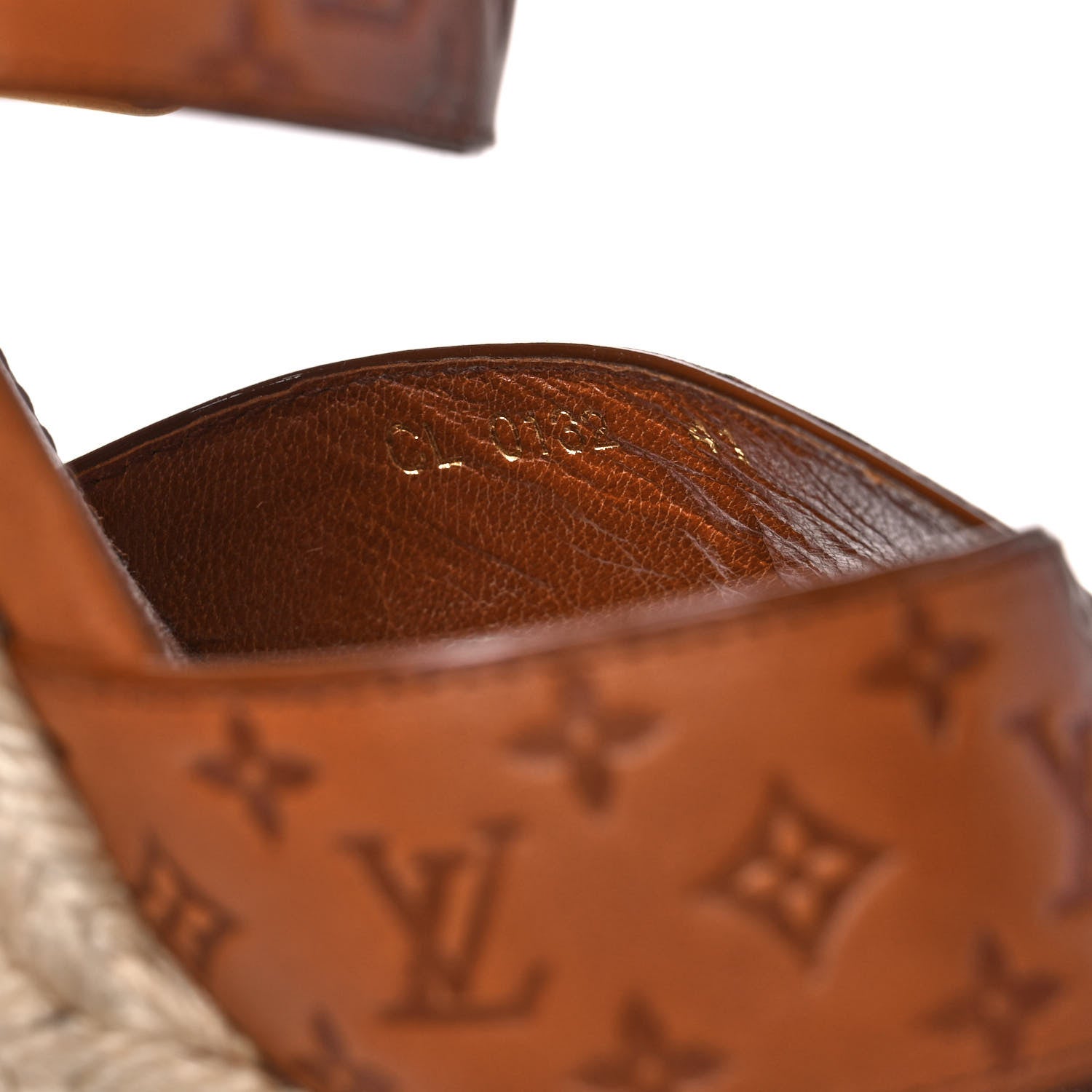 Louis Vuitton Calfskin Monogram Embossed Espadrille Wedge Sandals 41 Cognac 8 of 9